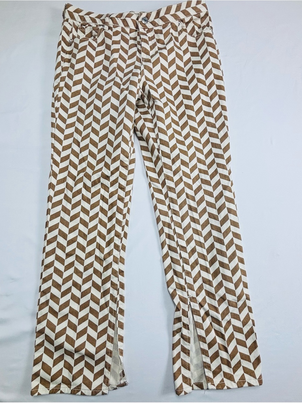 Pacsun Geometric Chevron Wide-Leg Pants in Brown and Cream W517
